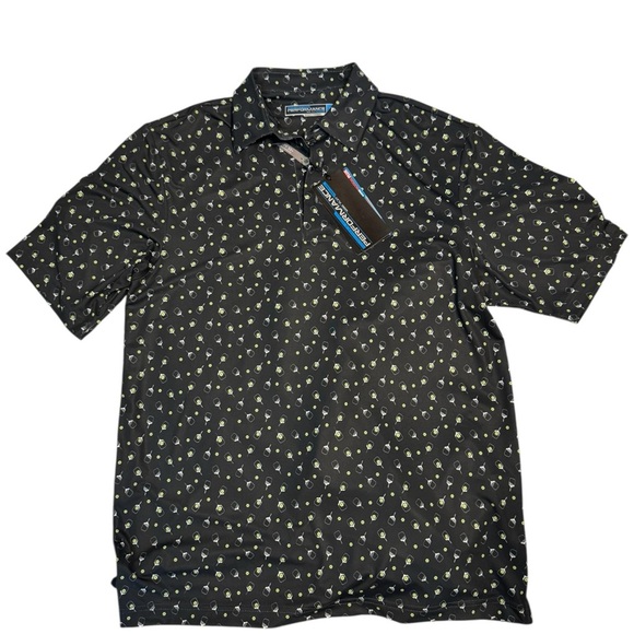 Roundtree & Yorke Black Polo Shirt with Pickleball Pattern - Picture 2 of 6